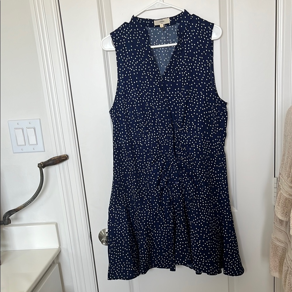 Navy Polka Dot Sleeveless Dress